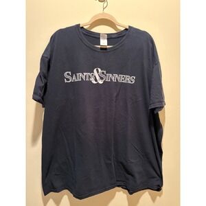 Saints & Sinners Mens 3XL Navy Blue Graphic T-Shirt Short Sleeve Cotton Tee